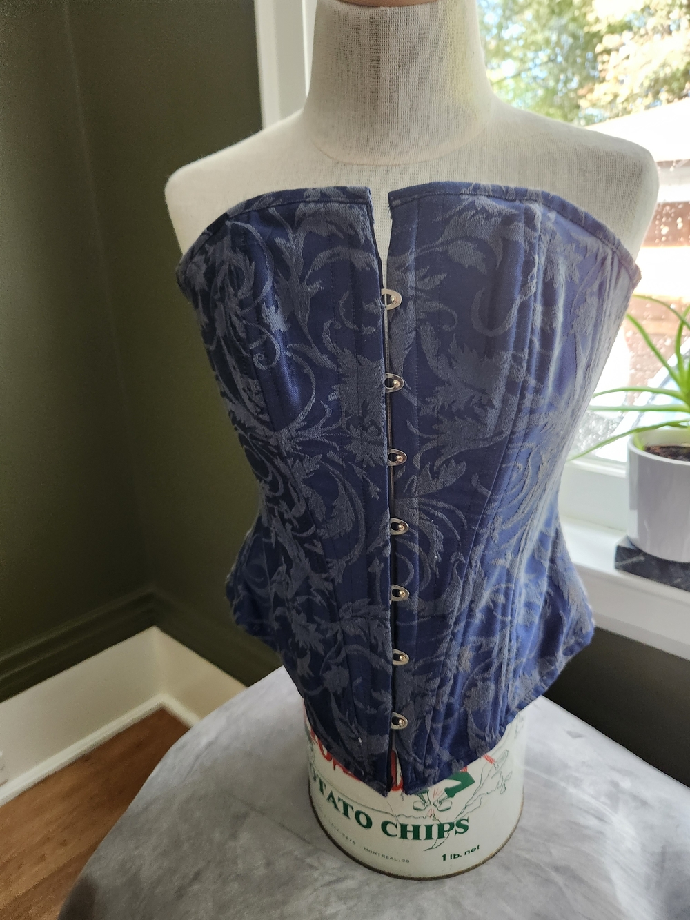 Blue Jaccard Corset with great red polka dots and embellishments